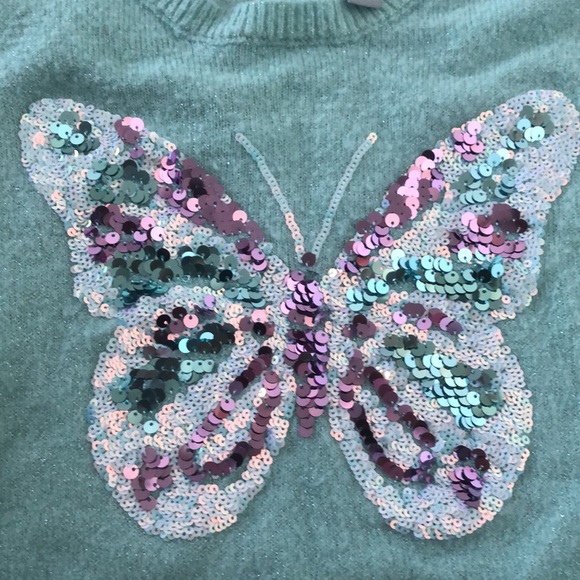 The Children’s Place | Blue Sequin Butterfly Sweater For Girls | Blue Top - Picture 2 of 7